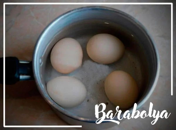 вскипятите воду и положите яйца в кипящую воду на примерно 10 - 12 минут